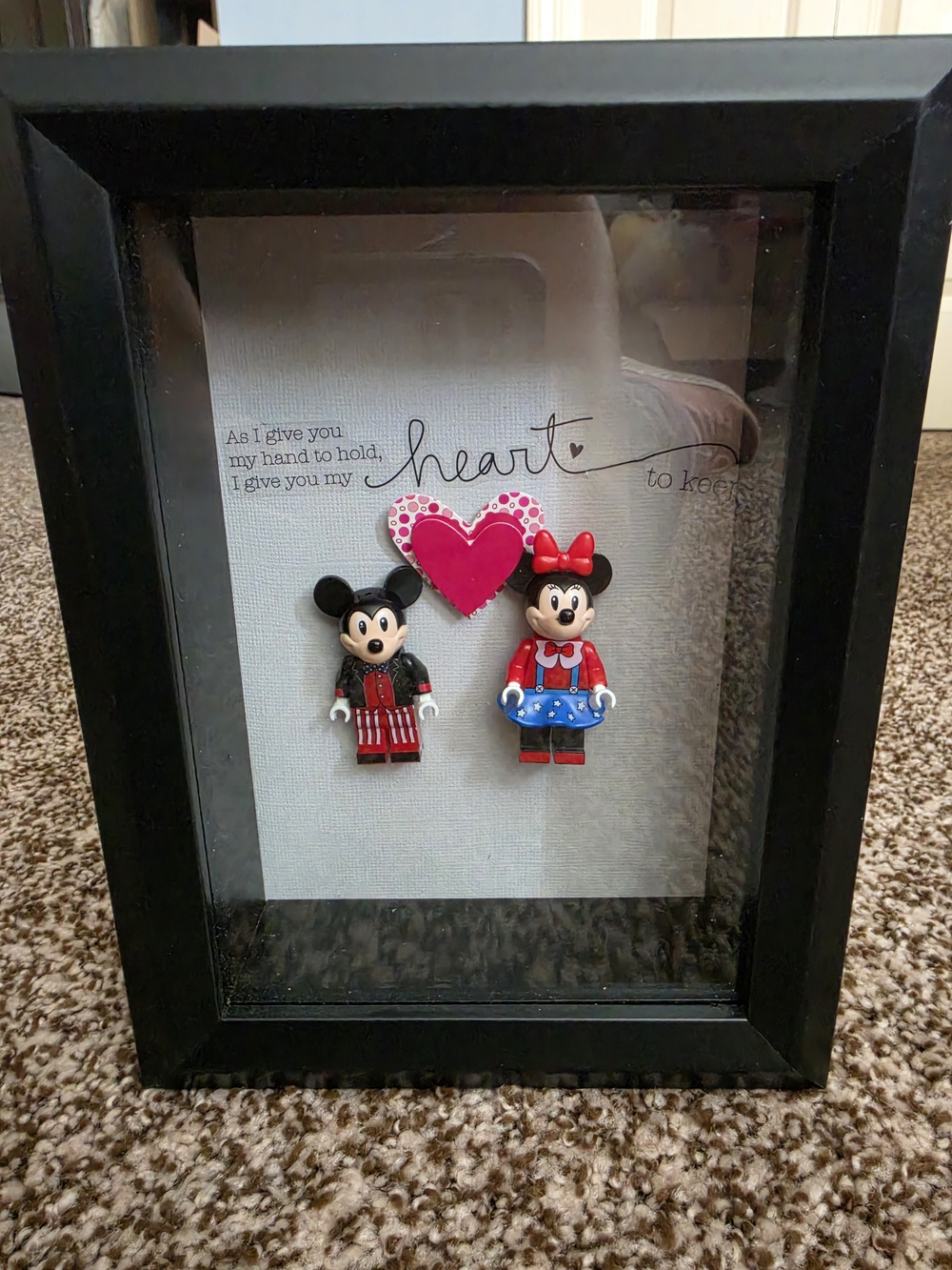 Black Framed Heart Shadow Box with Red and Blue Minnie & Mickey Accents